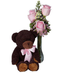 Teddy Bear With Pink Roses